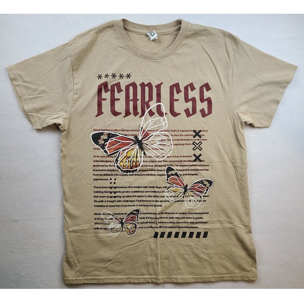 Brisco Brands Fearless Butterfly Graphic T Shirt Adult small Tan Streetwear